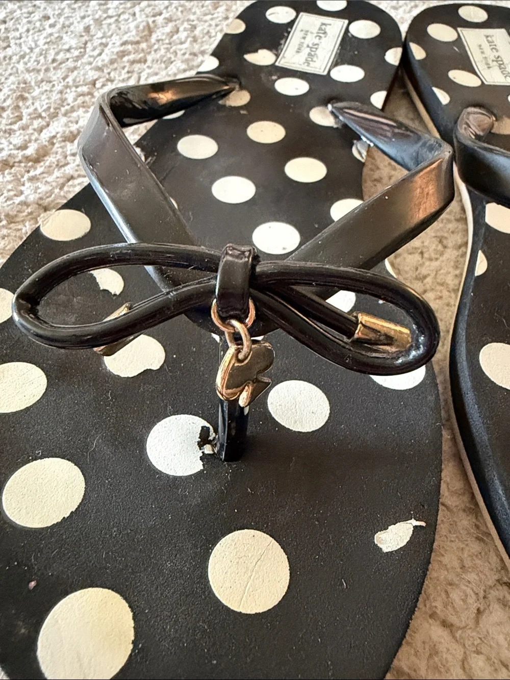 kate spade Black and White Polka Dot Bow Flip Flops Size 11